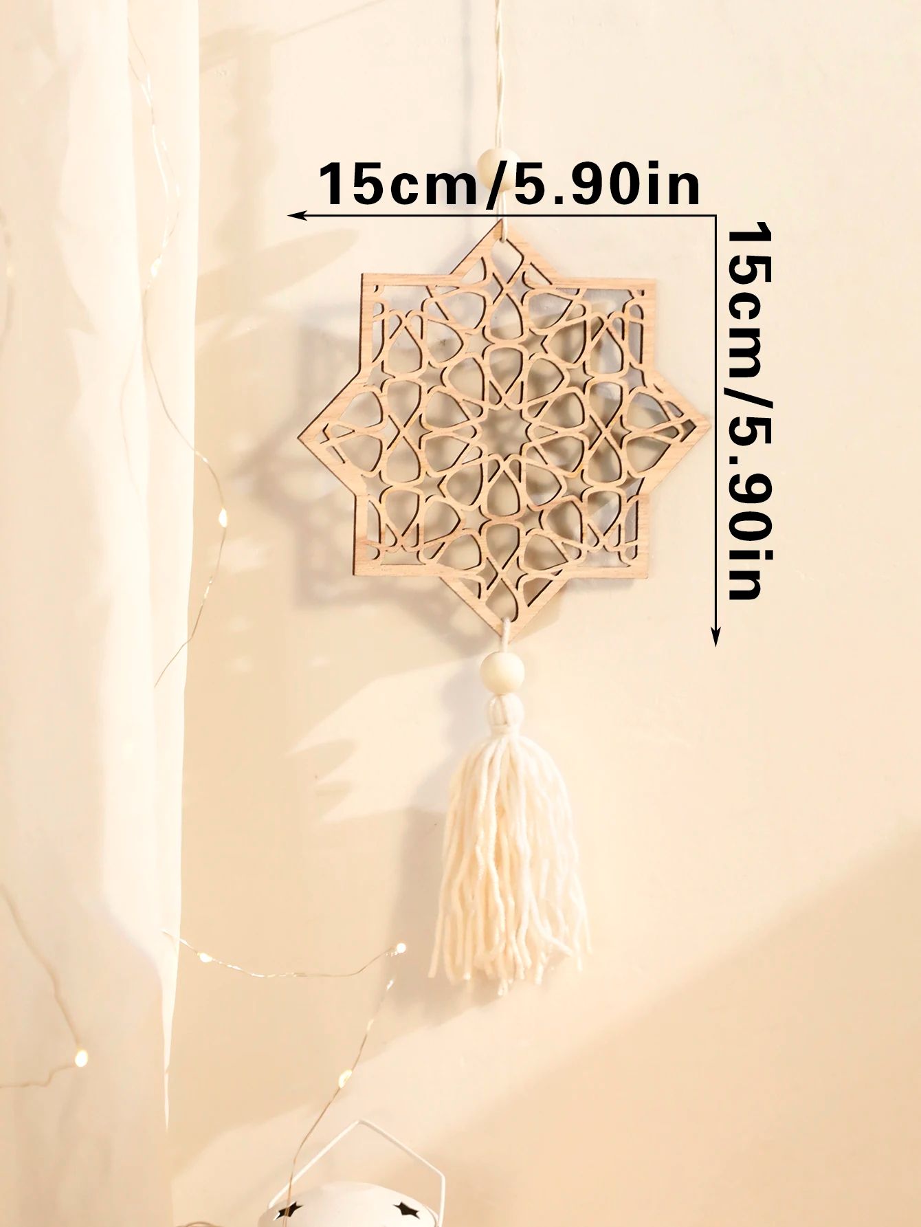 Wooden Ramadan Hanging Ornaments with Tassels – Eid Mubarak Moon Decor for Islamic Home & Gifts