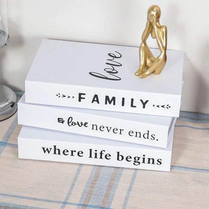 Modern Decorative Fake Books Set – 3pcs White Simulation Books for Home & Living Room Decor
