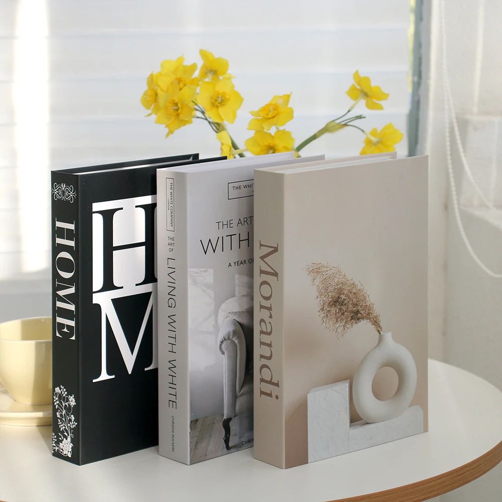 Modern Decorative Fake Books Set – 3pcs White Simulation Books for Home & Living Room Decor