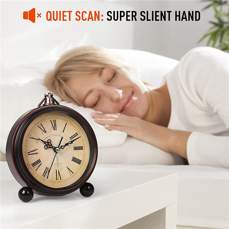 Vintage Silent Alarm Clock with Night Light Battery Operated Retro Desk Clock