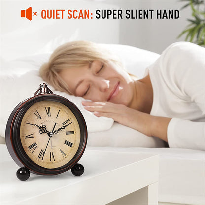 Vintage Silent Alarm Clock with Night Light Battery Operated Retro Desk Clock