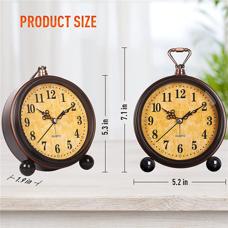 Vintage Silent Alarm Clock with Night Light Battery Operated Retro Desk Clock