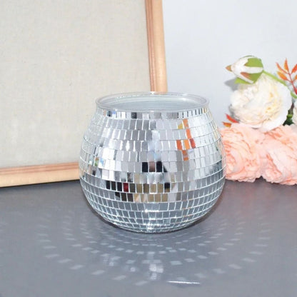 Disco Ball Flower Pot – Silver Mirror Glass Planter – High-Yield Botanical Interaction Hub