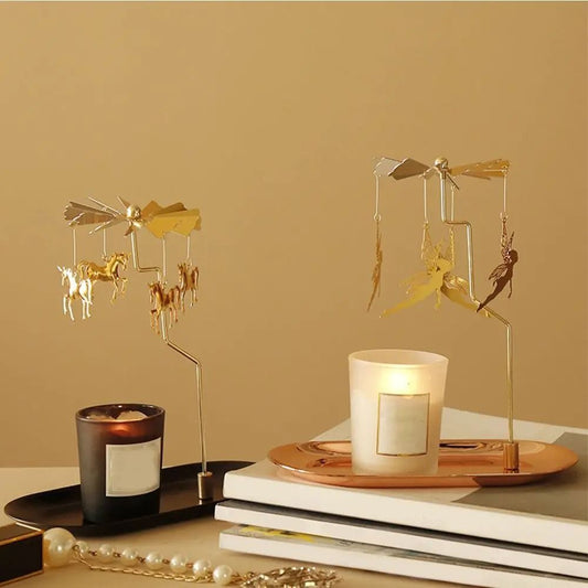 Rotating Spinning Candle Holder – Gold Metallic Carousel Tealight – High-Yield Atmospheric Interaction Hub
