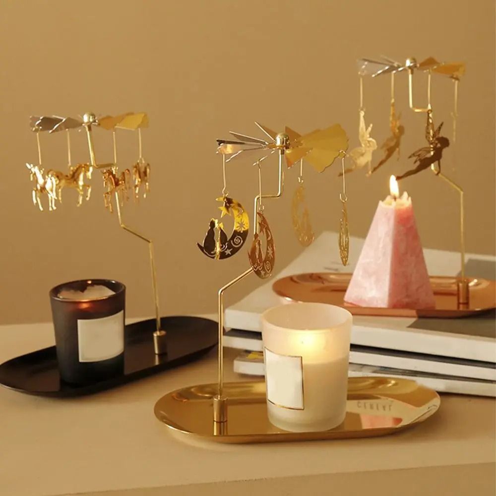 Rotating Spinning Candle Holder – Gold Metallic Carousel Tealight – High-Yield Atmospheric Interaction Hub