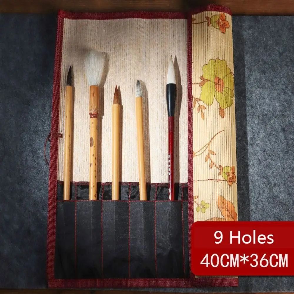 Retro Bamboo Calligraphy Brush Roll | High-Fidelity Professional Art Curtain & Large Capacity Pouch