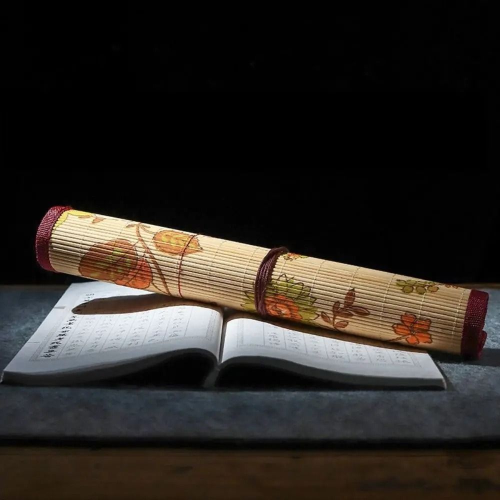 Retro Bamboo Calligraphy Brush Roll | High-Fidelity Professional Art Curtain & Large Capacity Pouch