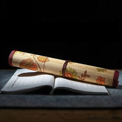 Retro Bamboo Calligraphy Brush Roll | High-Fidelity Professional Art Curtain & Large Capacity Pouch