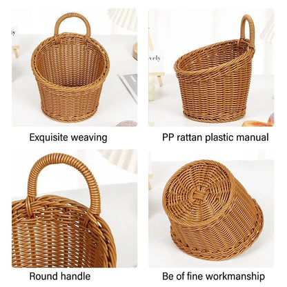 Imitation Rattan Kitchen Storage Basket – Hand-Woven Hanging Pouch – High-Yield Logistical Interaction Hub
