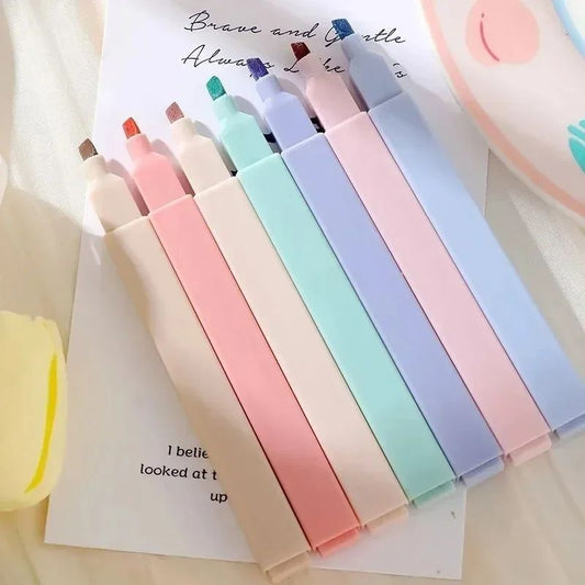 SoftTone Pastel Highlighters Kawaii Stationery Set – 6 Pack Mild Color Markers