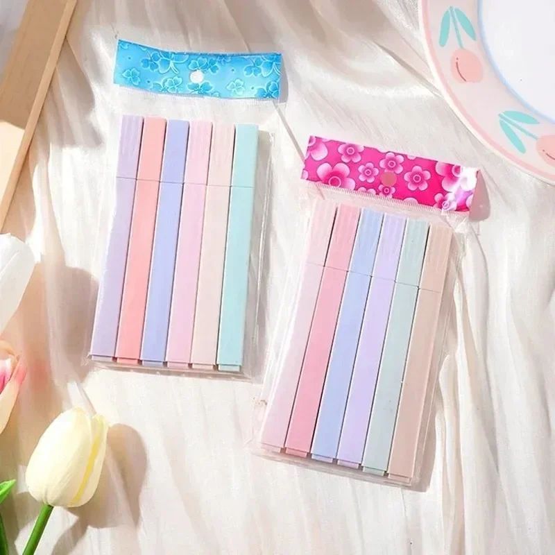 SoftTone Pastel Highlighters Kawaii Stationery Set – 6 Pack Mild Color Markers