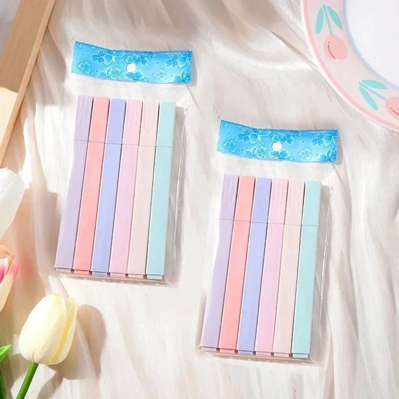 SoftTone Pastel Highlighters Kawaii Stationery Set – 6 Pack Mild Color Markers