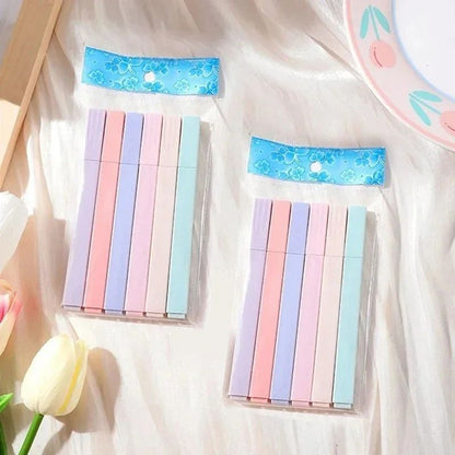 SoftTone Pastel Highlighters Kawaii Stationery Set – 6 Pack Mild Color Markers