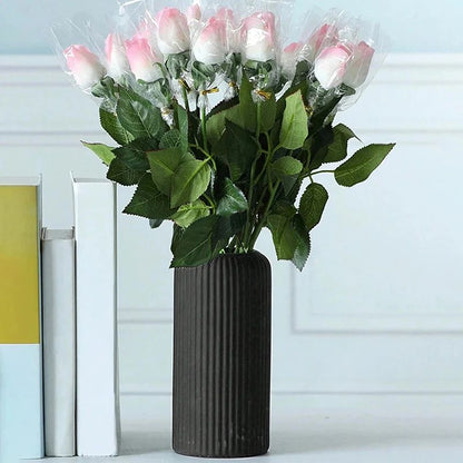Striped Ceramic-Look Plastic Flower Vase – Minimalist Decorative Floral Display Vase