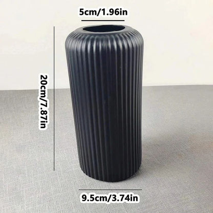 Striped Ceramic-Look Plastic Flower Vase – Minimalist Decorative Floral Display Vase