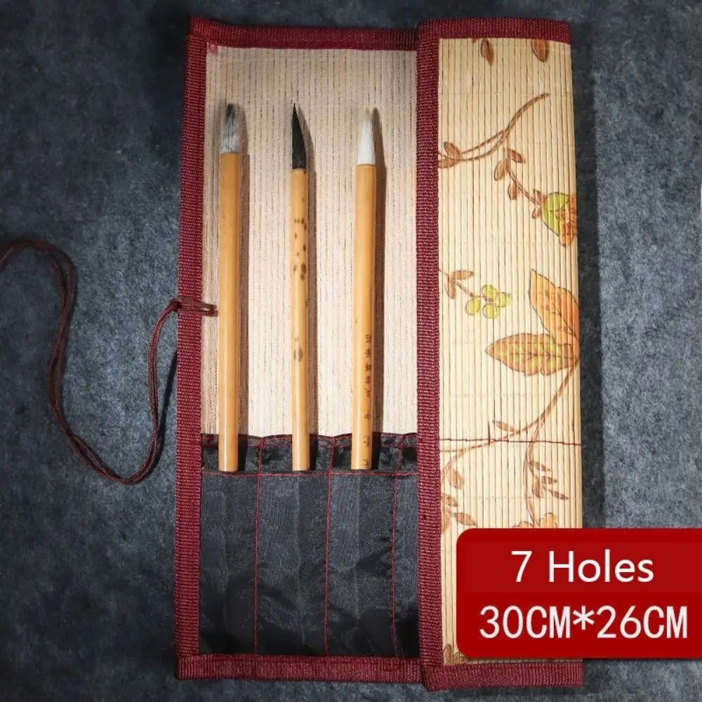 Bamboo Brush Roll Up Pouch Calligraphy Brush Holder Large Capacity Art Supplies Organizer