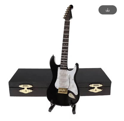Mini Wooden Guitar Decor Musical Instrument Model with Display Stand