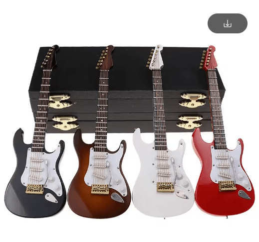 Mini Wooden Guitar Decor Musical Instrument Model with Display Stand