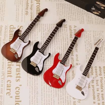 Mini Wooden Guitar Decor Musical Instrument Model with Display Stand