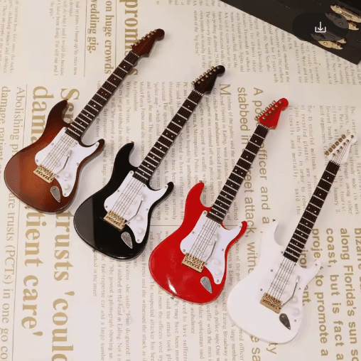 Mini Wooden Guitar Decor Musical Instrument Model with Display Stand
