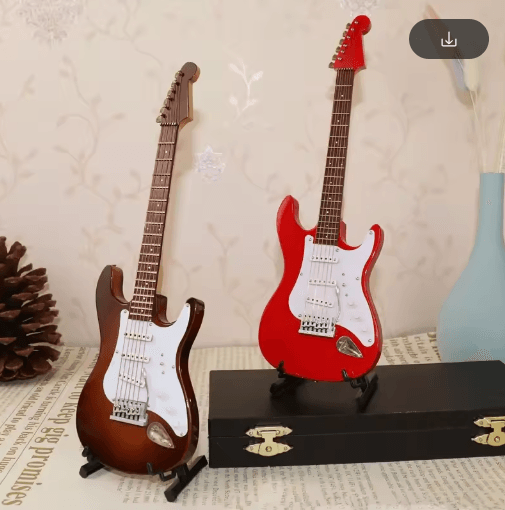 Mini Wooden Guitar Decor Musical Instrument Model with Display Stand