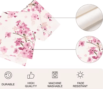 Cherry Blossom Linen Table Runner – Elegant Floral Table Decor for Spring, Wedding & Dining