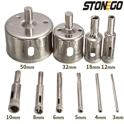 10-Piece Diamond-Coated Core Drill Bit Set