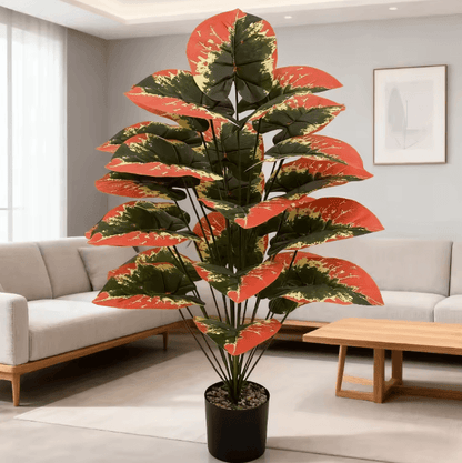 Color Block Artificial Tropical Plant – 24-Leaf Decorative Faux Greenery for Indoor & Outdoor Spaces