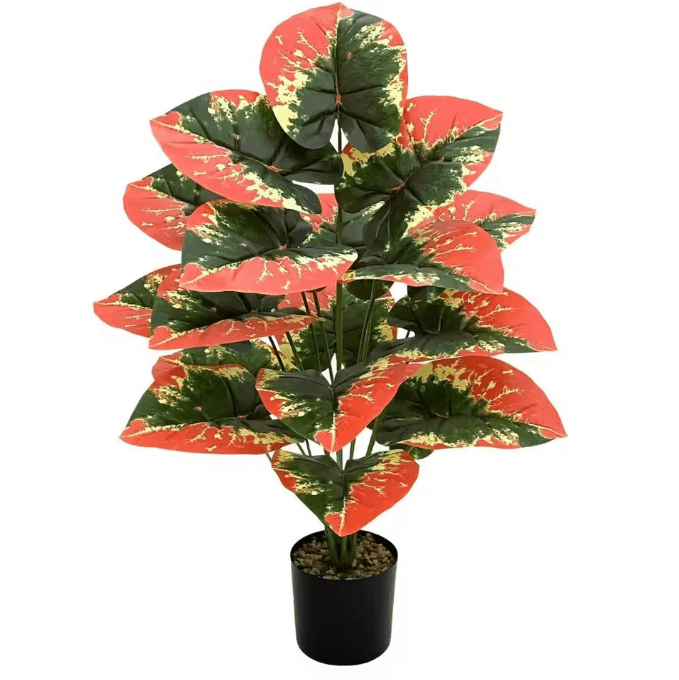 Color Block Artificial Tropical Plant – 24-Leaf Decorative Faux Greenery for Indoor & Outdoor Spaces