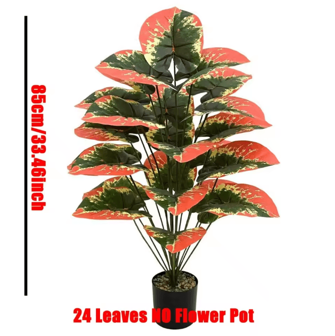 Color Block Artificial Tropical Plant – 24-Leaf Decorative Faux Greenery for Indoor & Outdoor Spaces