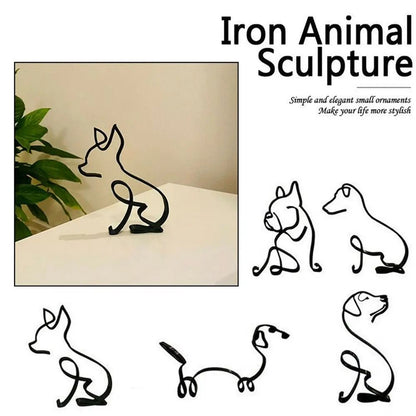 Modern Wrought Iron Dog Figurine Abstract Animal Sculpture Home Decor