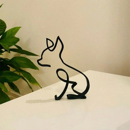 Modern Wrought Iron Dog Figurine Abstract Animal Sculpture Home Decor