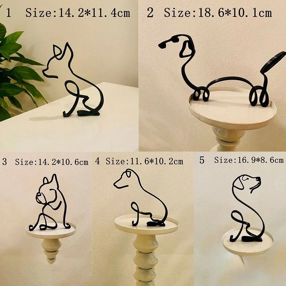 Modern Wrought Iron Dog Figurine Abstract Animal Sculpture Home Decor