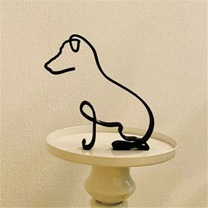 Modern Wrought Iron Dog Figurine Abstract Animal Sculpture Home Decor