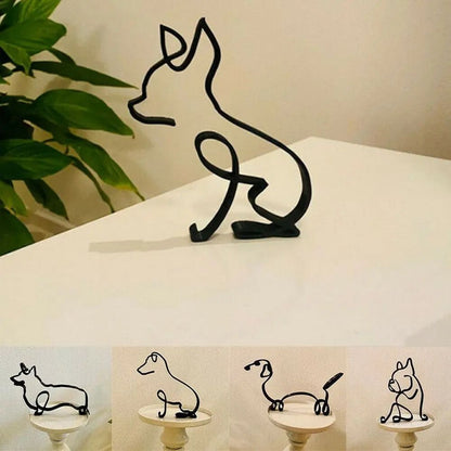 Modern Wrought Iron Dog Figurine Abstract Animal Sculpture Home Decor
