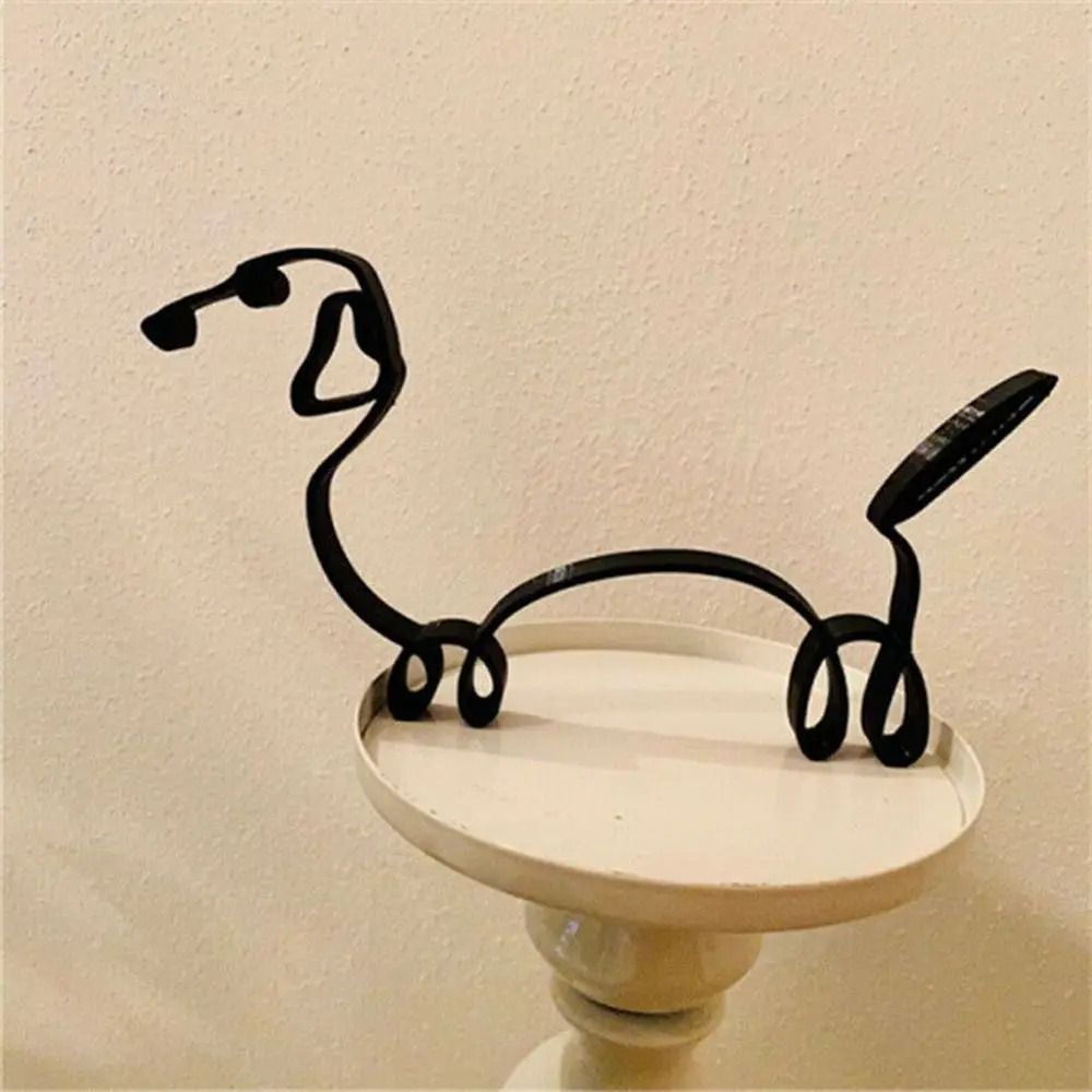Modern Wrought Iron Dog Figurine Abstract Animal Sculpture Home Decor