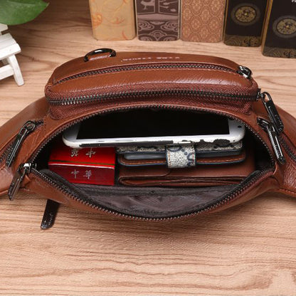 Genuine Leather Waist Fanny Pack for Men Retro Crossbody Sling Bag for Travel and Everyday Use