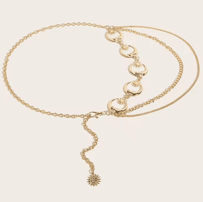 LunaEdge Punk Moon Waist Chain Belt – Layered Vintage Hip Hop Metal Body Chain