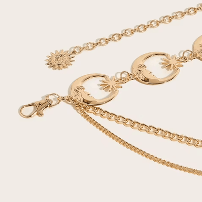 LunaEdge Punk Moon Waist Chain Belt – Layered Vintage Hip Hop Metal Body Chain