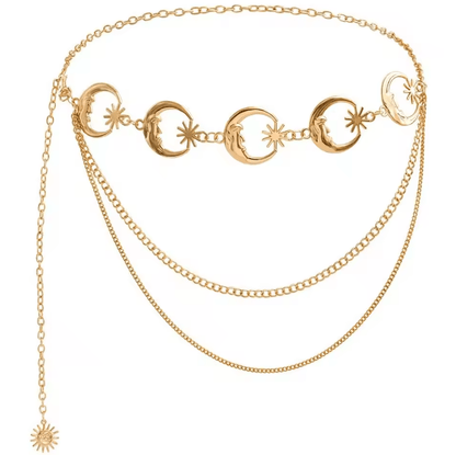 LunaEdge Punk Moon Waist Chain Belt – Layered Vintage Hip Hop Metal Body Chain