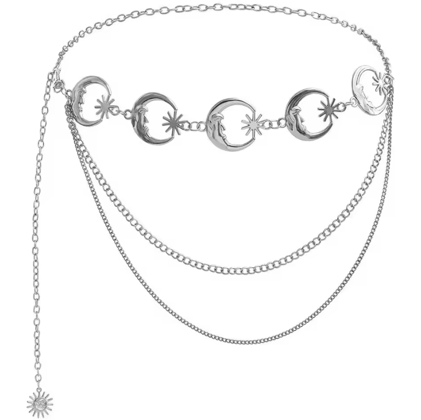 LunaEdge Punk Moon Waist Chain Belt – Layered Vintage Hip Hop Metal Body Chain