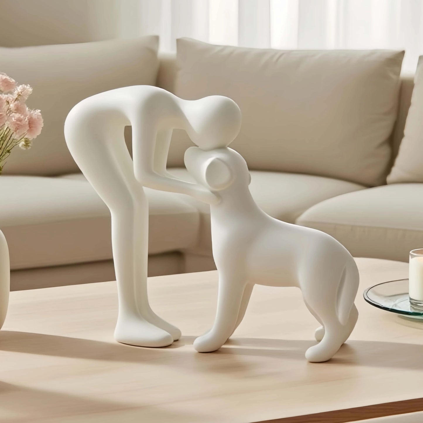 Elegant Dog and Owner Statue Decor