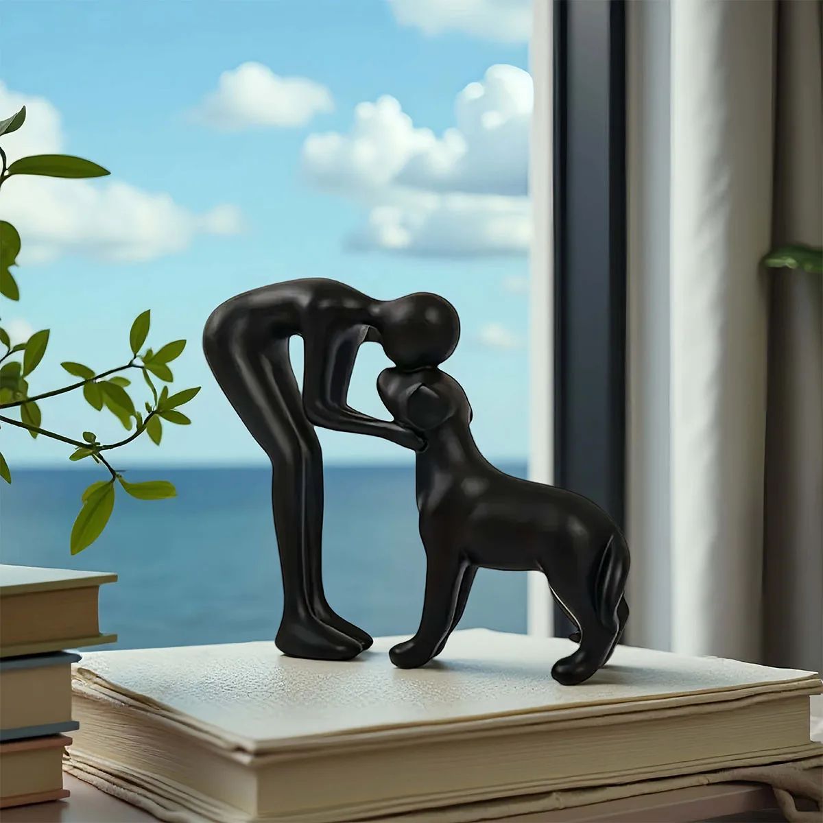 Elegant Dog and Owner Statue Decor