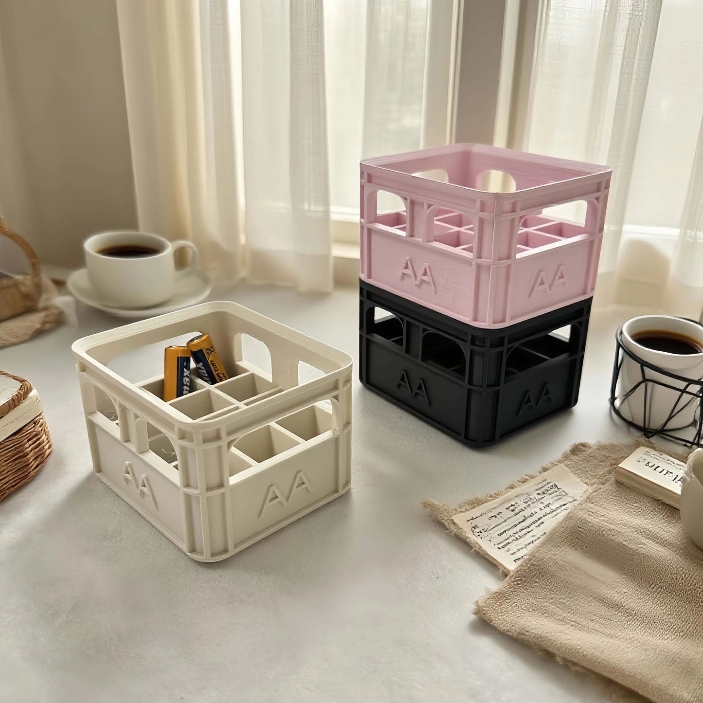 Retro Industrial Battery Storage Box Organizer for Desk & Home