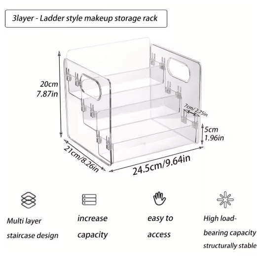 3-Tier Acrylic Perfume Display Stand Transparent Cosmetic Organizer Shelf