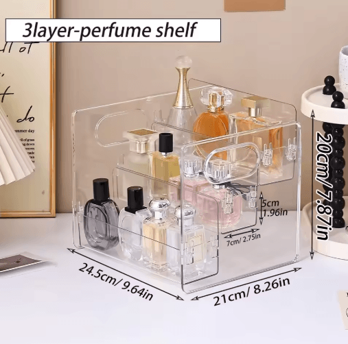 3-Tier Acrylic Perfume Display Stand Transparent Cosmetic Organizer Shelf
