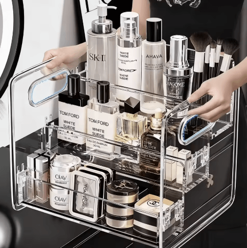 3-Tier Acrylic Perfume Display Stand Transparent Cosmetic Organizer Shelf