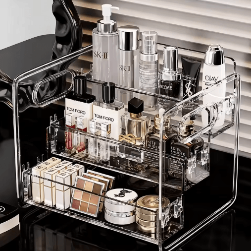 3-Tier Acrylic Perfume Display Stand Transparent Cosmetic Organizer Shelf