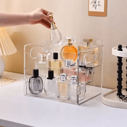 3-Tier Acrylic Perfume Display Stand Transparent Cosmetic Organizer Shelf