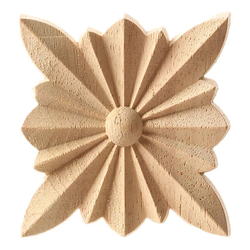 European Carved Wood Corner Applique – Unpainted Floral Furniture Decal for Vintage Home Decor